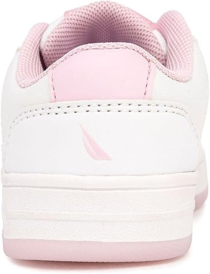 Nautica Girls Fashion Shoe | Lace-Up Low-Top Sneakers White Iridescent Pink-Scie