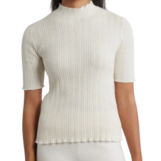 Mock Neck Short Sleeve Cotton Blend Sweater Anne Klein - Creamy White - XL