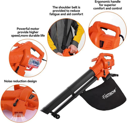 Hoteche 3-in-1 Electric Leaf Vac & Leaf Blower 1800 Watts High-Speed 3-In-1 Cord