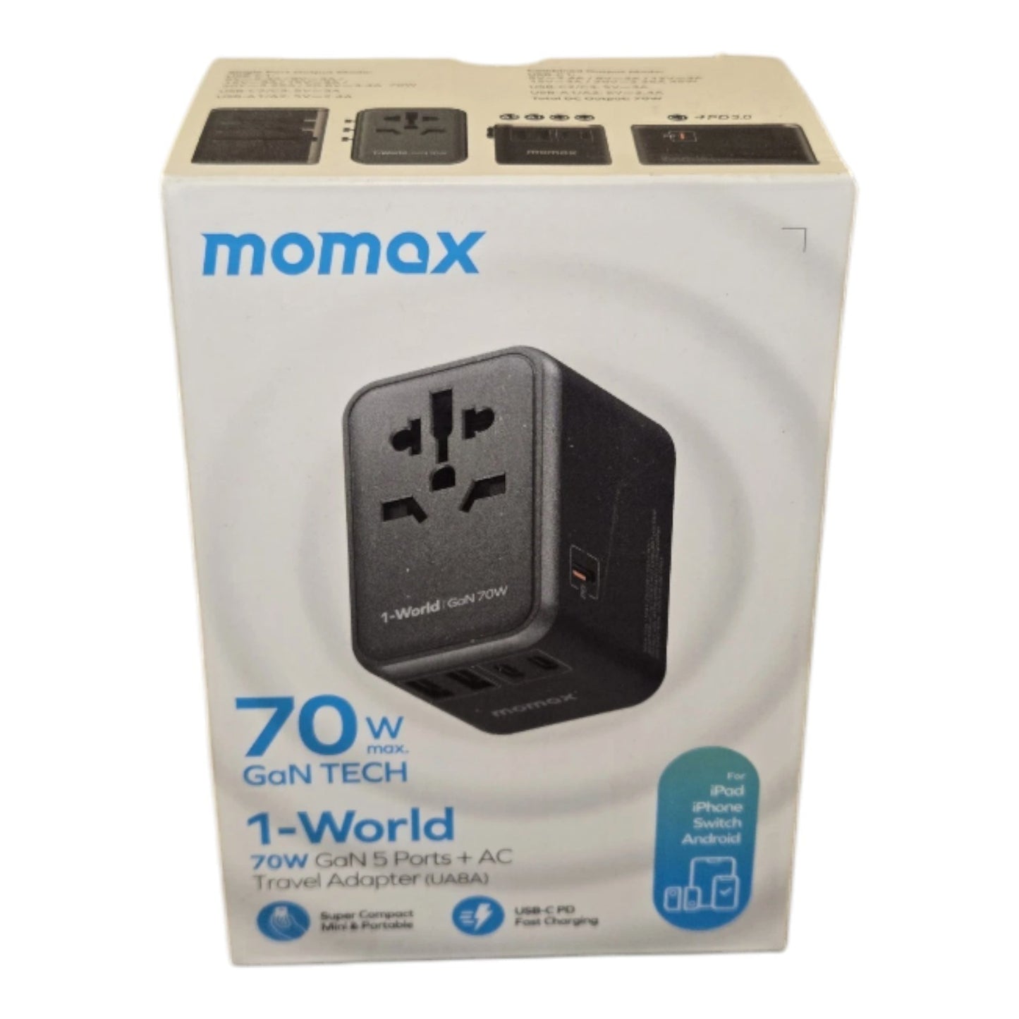 Momax 1-World 100w GaN Universal Travel UK EU AU US Multi Plug Adapter - Black