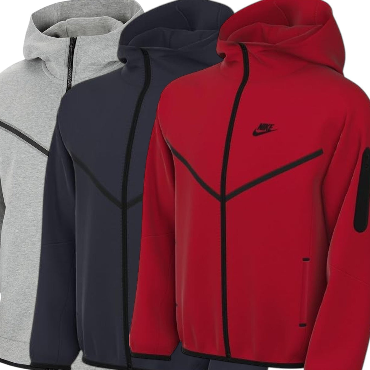 Nike Sportswear Tech Fleece Men's Full-Zip Hoodie & Joggers - Red, Blk, Blue Gre