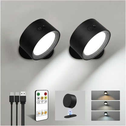 Rechargeable Wall Sconces with Remote, Magnetic Wall Lights, Black 3 Color Temp