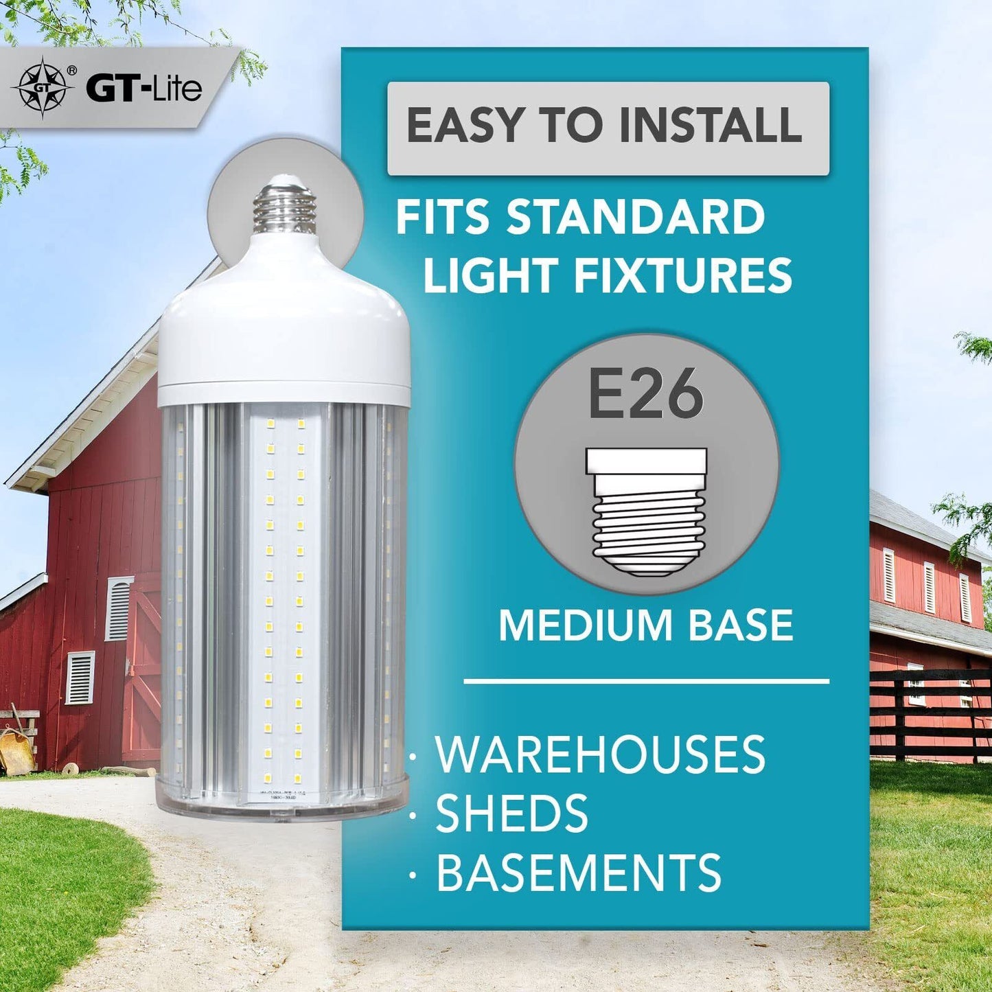 GT-Lite LED Corn Cob Bulb, 100W (500W Equivalent), 10000 Lumen, Daylight 5000K,