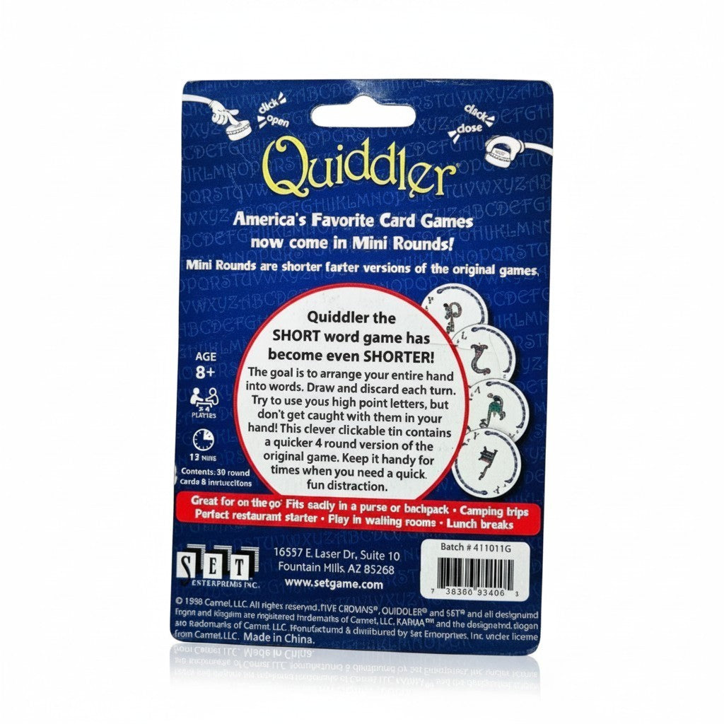 QUIDDLER MINI Game Travel Tin Short Round Word Game Set Enterprises NEW