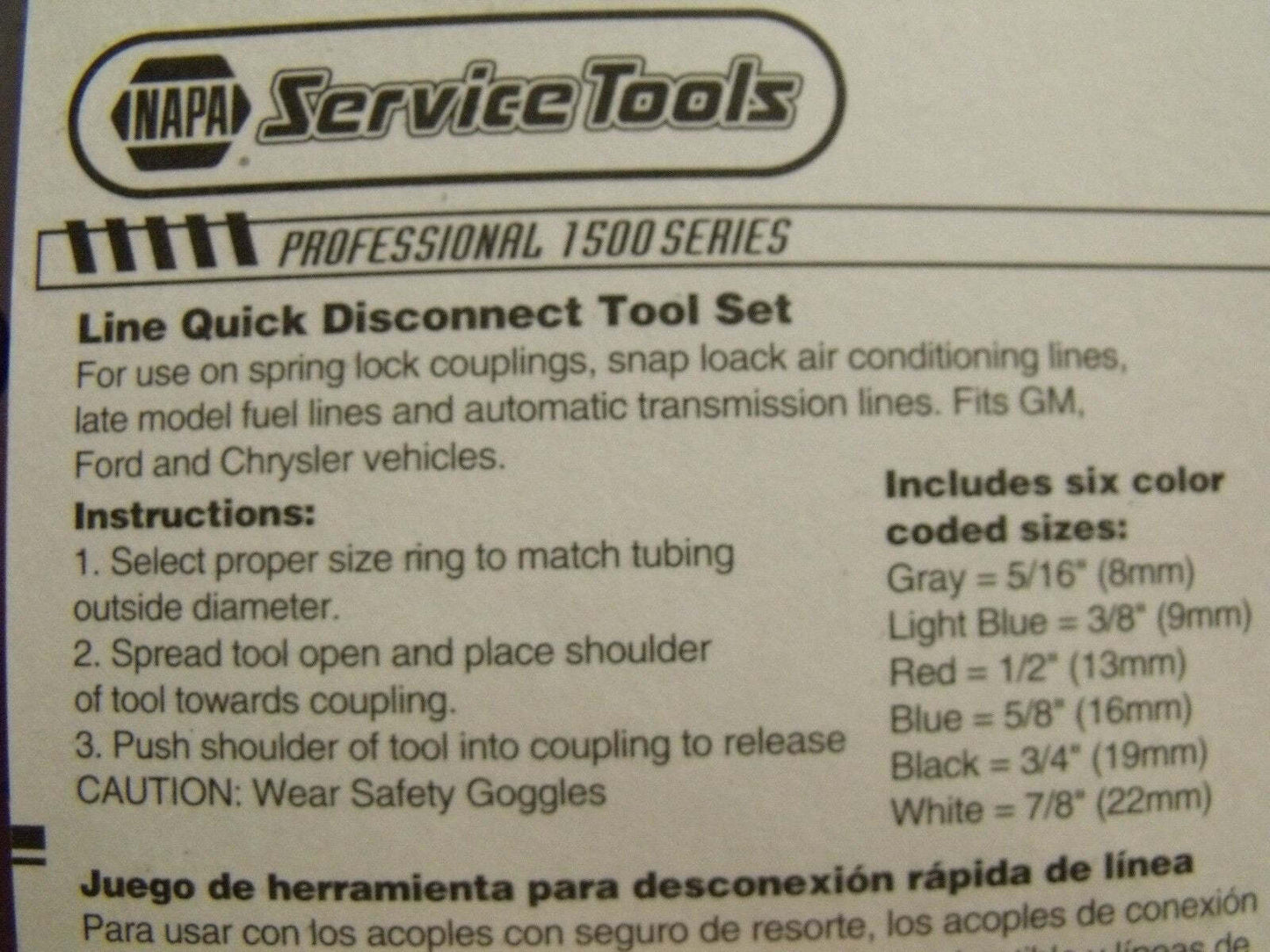 Napa 3530 6pc. Line Quick Disconnect Tool Set