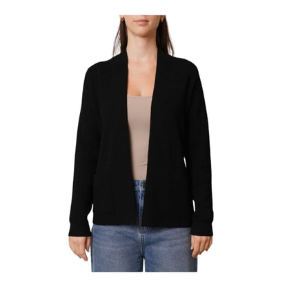 Cyrus Cardigan Womens Black Waffle Knit Open Front Longline Cozy Preppy Soft