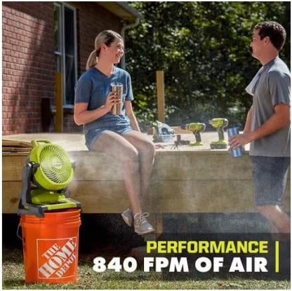 RYOBI ONE+ 18V Cordless 7-1/2 in. Bucket Top Misting Fan Kit with 1.5 Ah Batter