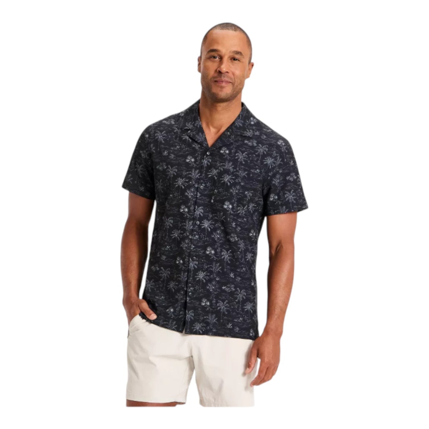Men's Frond Print Grid Woven Button-Down Shirt - All In Motion - Black
