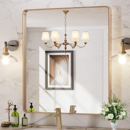 LOAAO 30"x36" Gold Metal Framed Bathroom Mirror (G7690)