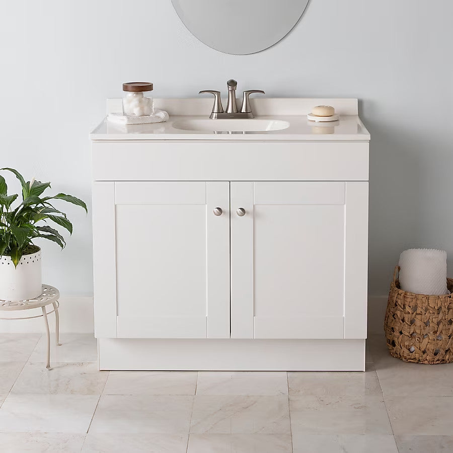 Project Source Dover 36 in White Single Sink Bathroom Vanity with White Top