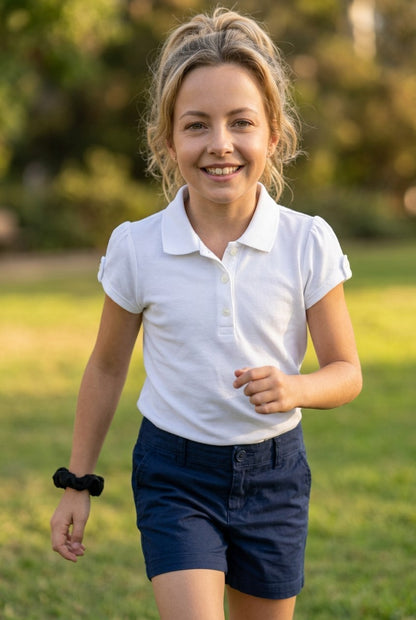 NWT Girls' Short Sleeve Interlock Uniform Polo Shirt - Cat & Jack - White