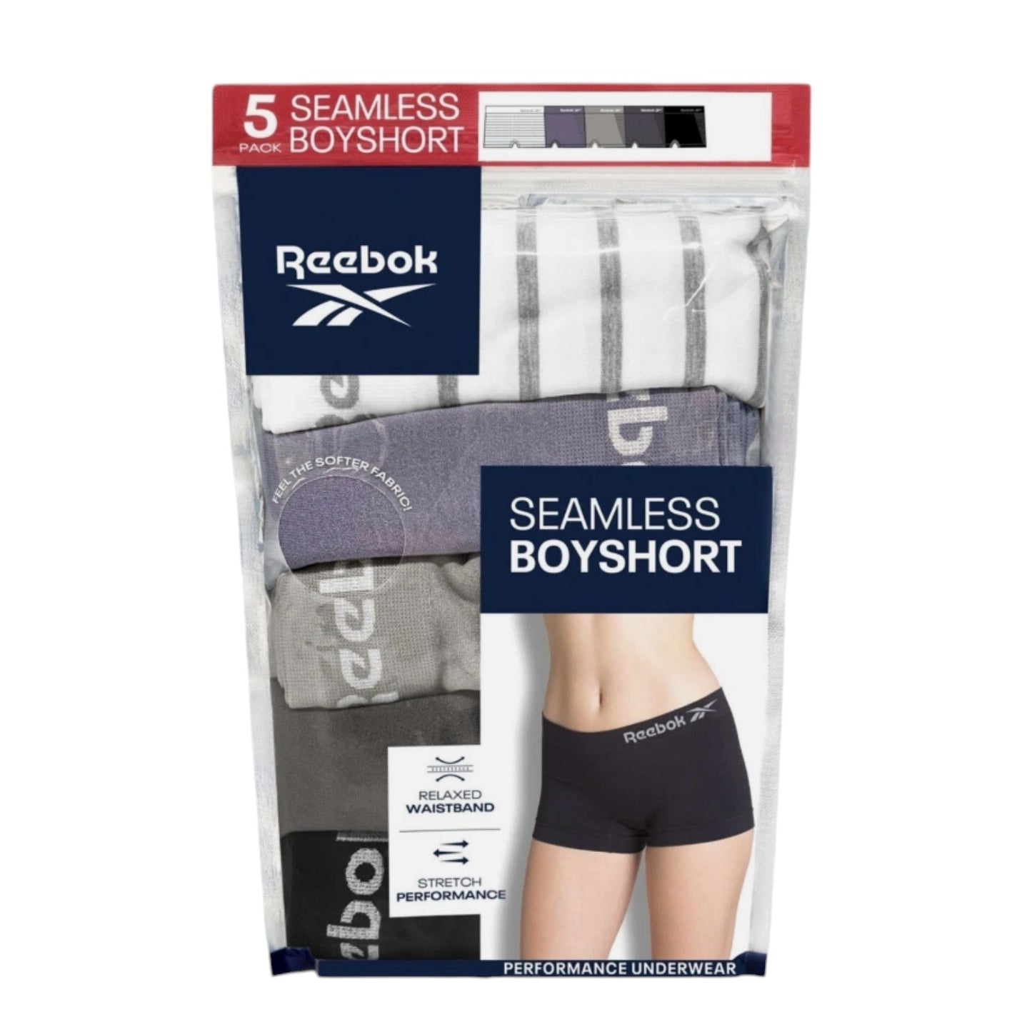 NEW Women's Reebok 5 Pack Seamless Boyshorts White Purple Black Underwear L / XL