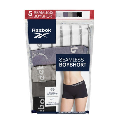 NEW Women's Reebok 5 Pack Seamless Boyshorts White Purple Black Underwear L / XL