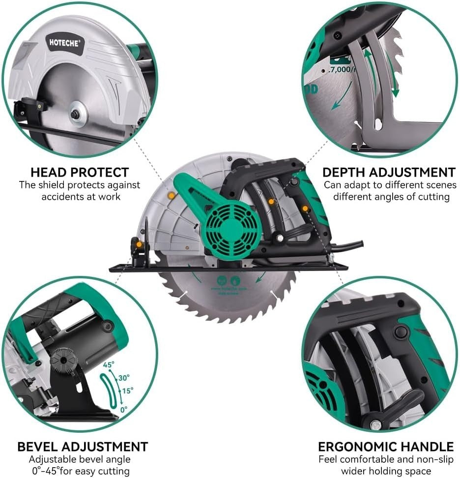 Hoteche Circular Saw 4-HP Compact Portable Table Saw with Saw Blade 10 & 12 inch