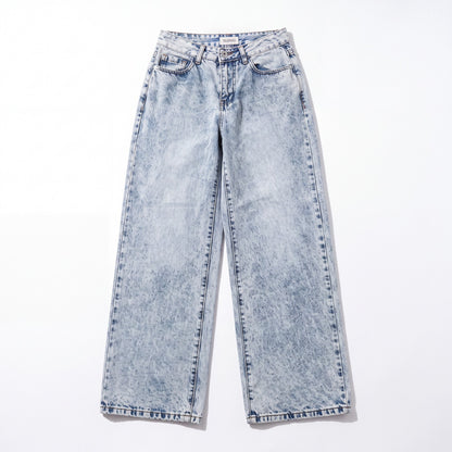 Telepatia Wide-Leg Jeans Light Wash with Pink Bow on Both Back Pockets NWT