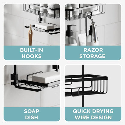 Zenna Home Rustproof Black Hanging Shower Caddy with 2 Shelves & Hooks