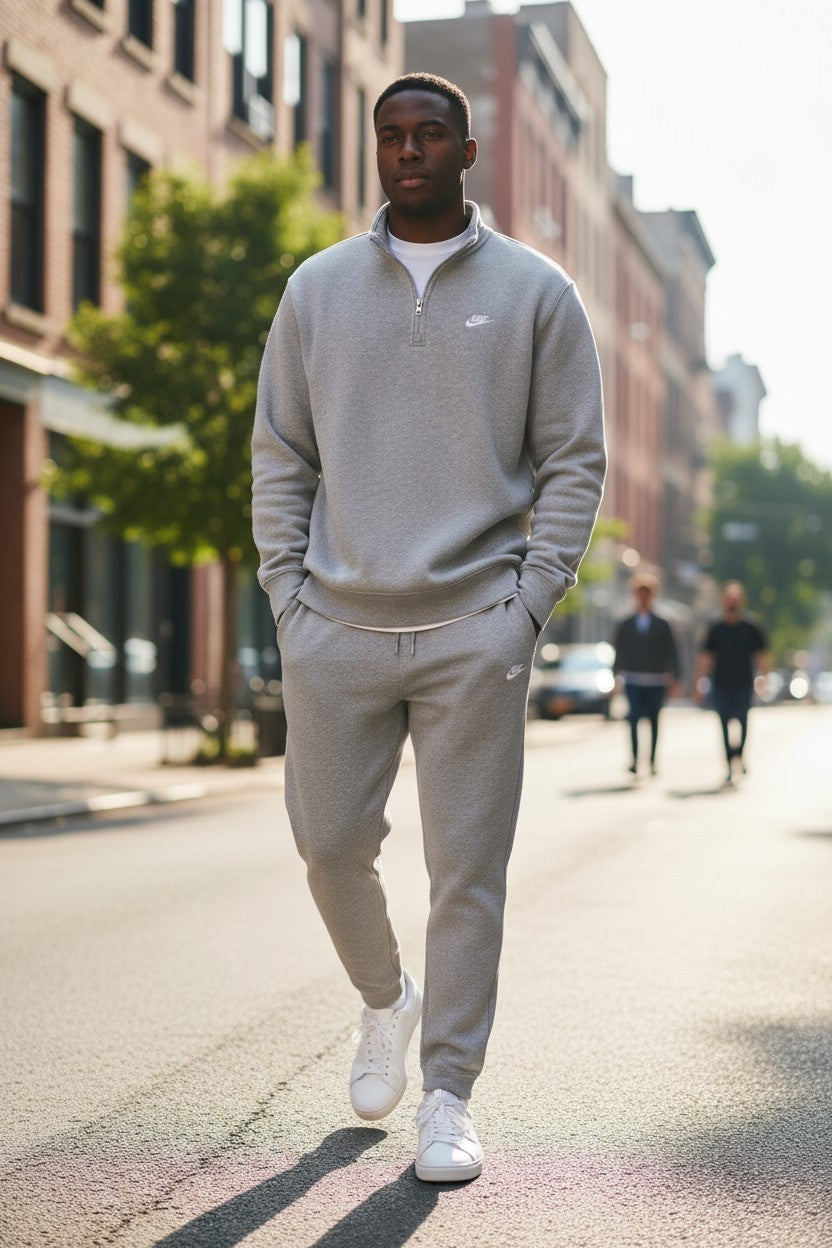 Nike Sweatshirt Club 1/2 Zip Fleece - Pullover - Dark Grey Heather/White