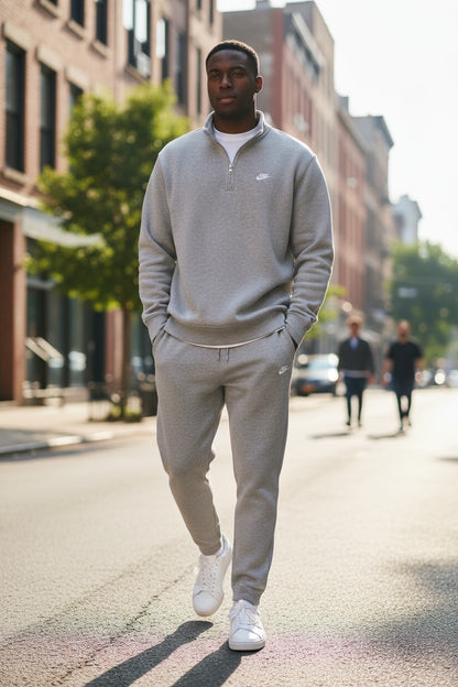 Nike Sweatshirt Club 1/2 Zip Fleece - Pullover - Dark Grey Heather/White