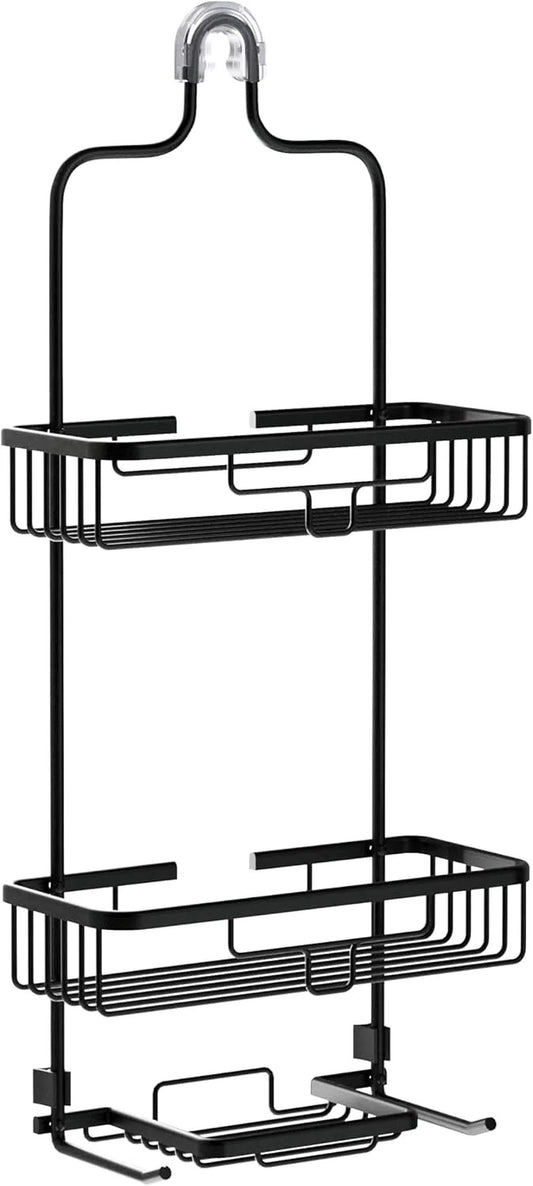 Zenna Home Rustproof Black Hanging Shower Caddy with 2 Shelves & Hooks