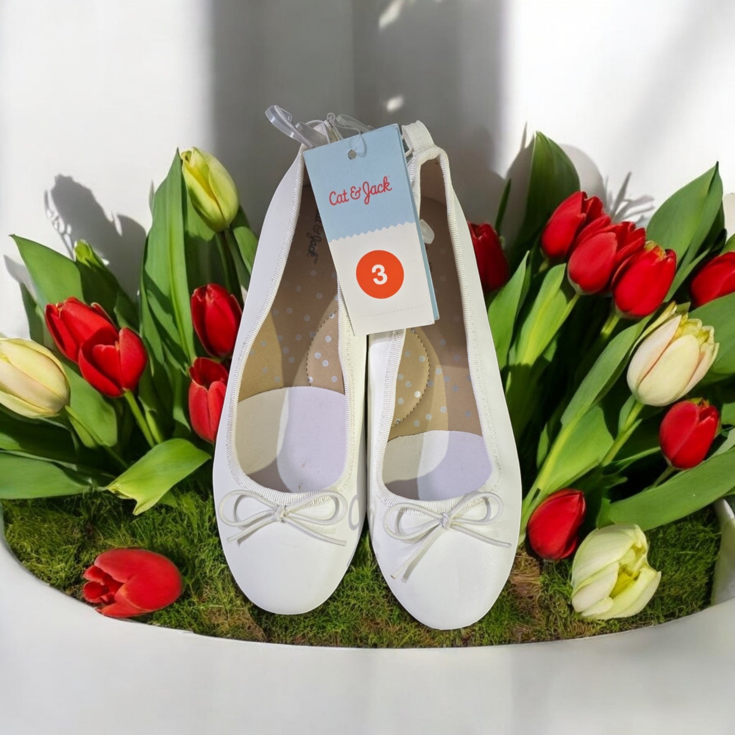 Cat & Jack Little Girls' Slip-On Ballet Flats, White, Size 3