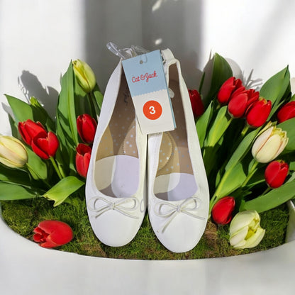 Cat & Jack Little Girls' Slip-On Ballet Flats, White, Size 3