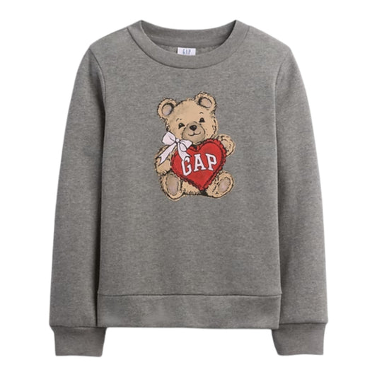 NWT Gap Kids Gray Sweater with Bear & Heart Print Girl's #835122