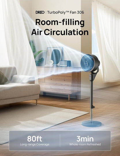 Dreo Fan for Bedroom, 80° Oscillating Standing Fan, 25dB Quiet, 80ft PedestalFan