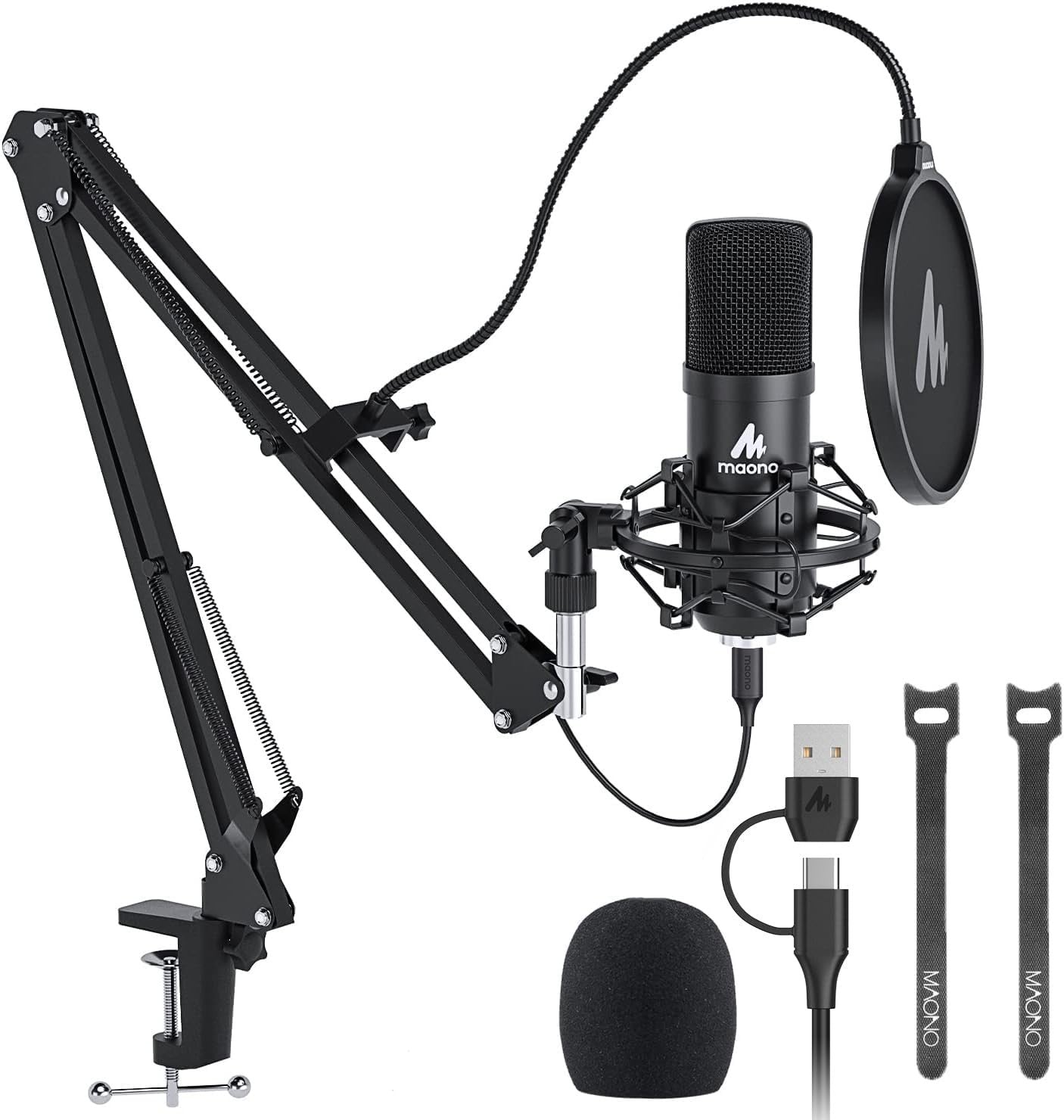 MAONO AU-A04 USB Microphone with AU-MH601 Studio Monitor Headphones Bundle