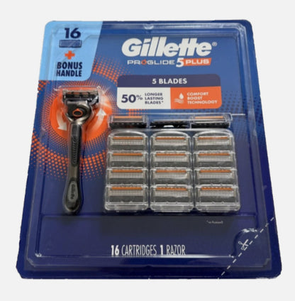 New Gillette ProGlide 5 Plus Razor Cartridges 5-Blade Refills 16 Pack + Handle