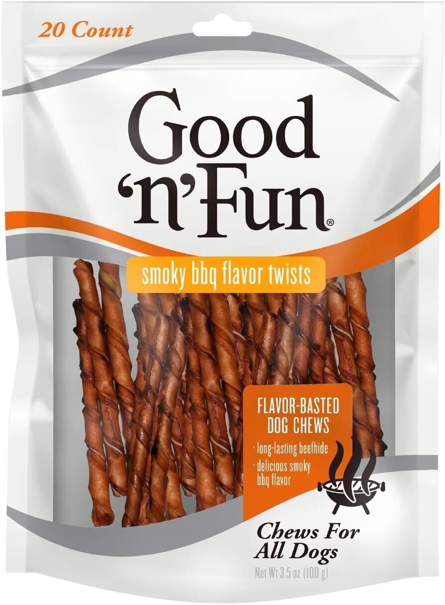 Good ’n’ Fun Smoky BBQ Flavor Twists Rawhide Chews for All Dogs 20 Count
