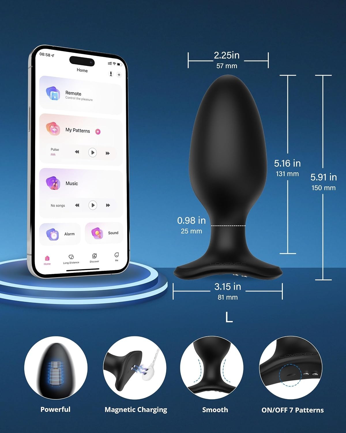 Lovense Hush 2 Rechargeable App Compatible Vibrating Anal Plug 2.25in