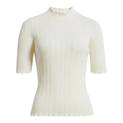 Mock Neck Short Sleeve Cotton Blend Sweater Anne Klein - Creamy White - XL