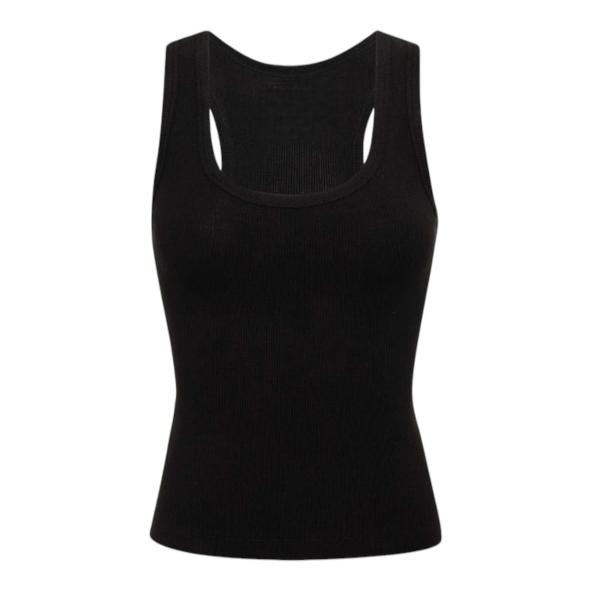 Cyrus Ribbed Scoop Neck Sleeveless Black Stretch Tank Top XS, S, M, L, XL