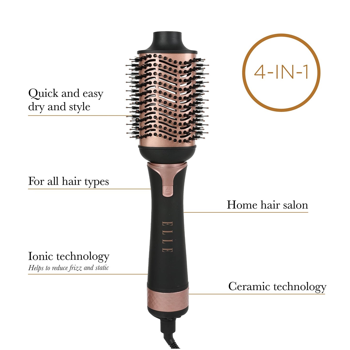 Elle Premiere Hair Dryer Brush and Volumizer, 4-in-1 Blower Brush