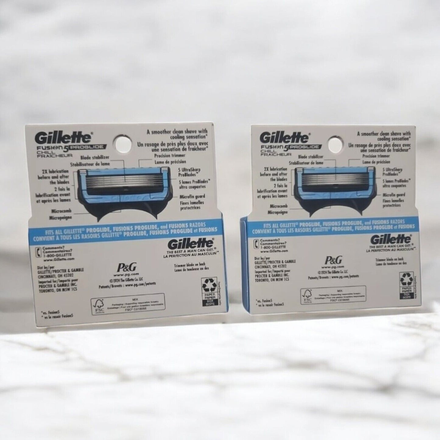 Gillette Proglide Chill 2 x 4 refill cartridges Packs Total 8 Cartridge Free S&H