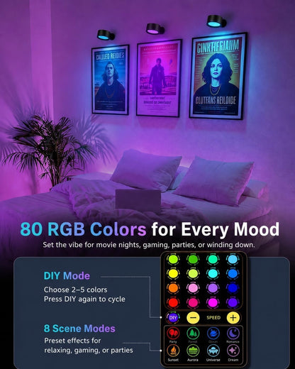 RGB Wall Sconces, Rechargeable Magnetic Lights with Remote, 3 Pack