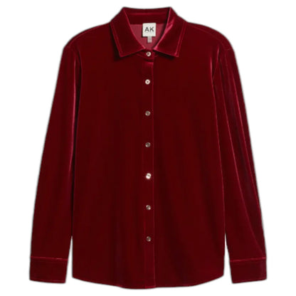 Women's Anne Klein AK Velour Long Sleeve Button Front Dress Shirt | Red, Blue