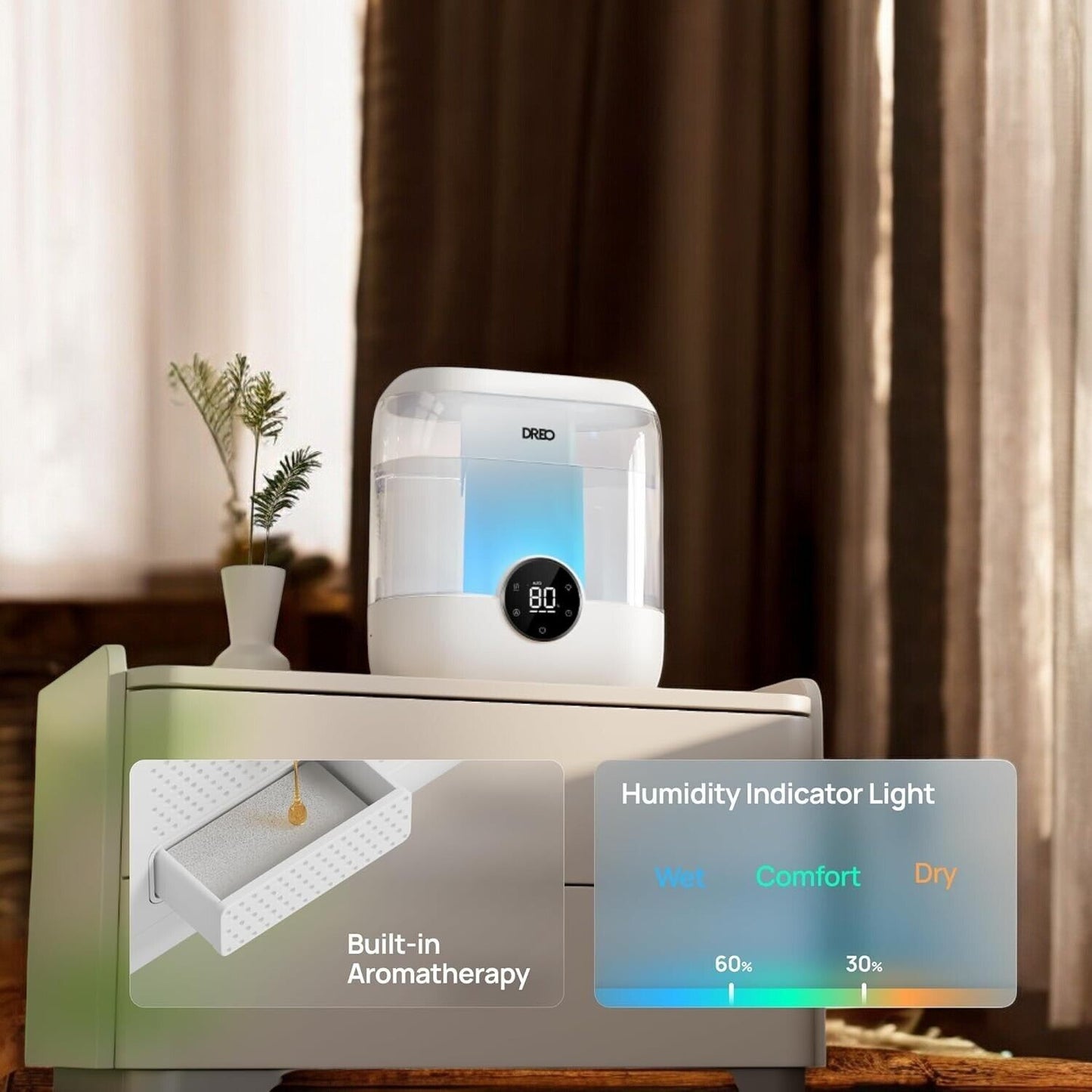 Dreo 6L Top Fill Humidifier, 60H Runtime, 28 dB Quiet Supersized, Large Room