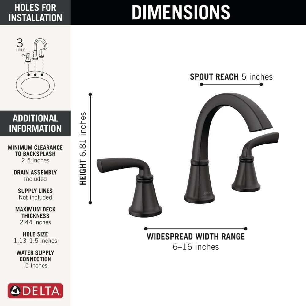 Delta 35864LF-BL Geist  Widespread Bathroom Faucet - Matte Black