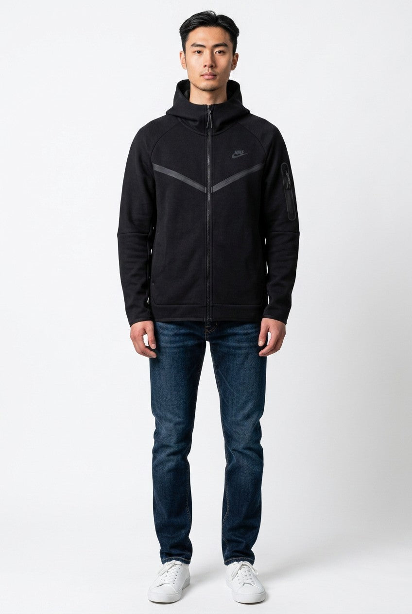 Nike Air Tech Fleece Windrunner Black Hoodie Full Zip Men Sz XL New HV0949-010