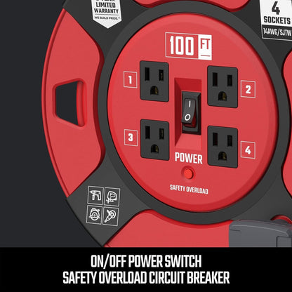 CRAFTSMAN 100 Ft. Retractable Extension Cord Reel With 4 Outlets, NEW