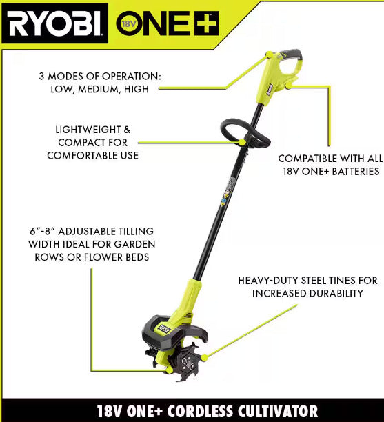 RYOBI P2750 8" Cordless Cultivator - INCLUDES BATTERY & CHARGER