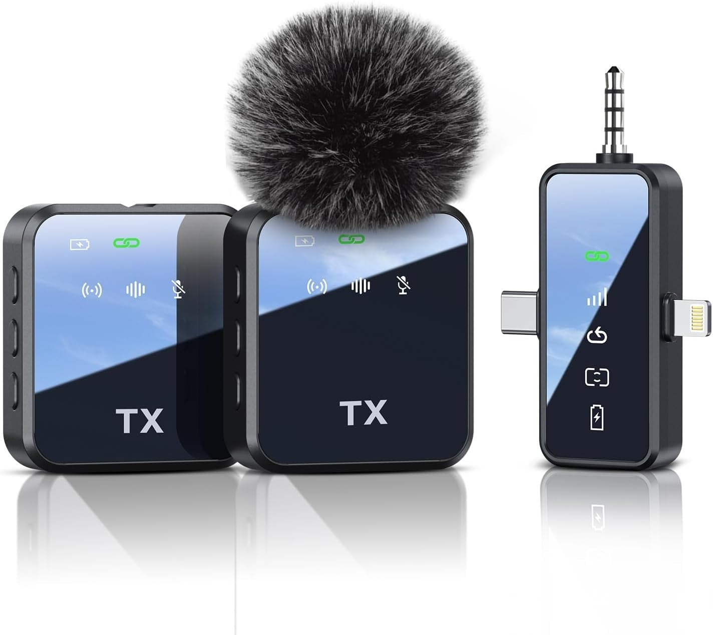 Wireless Lavalier Microphone PQRQP 3 In 1 For iPhone/Android/Camera