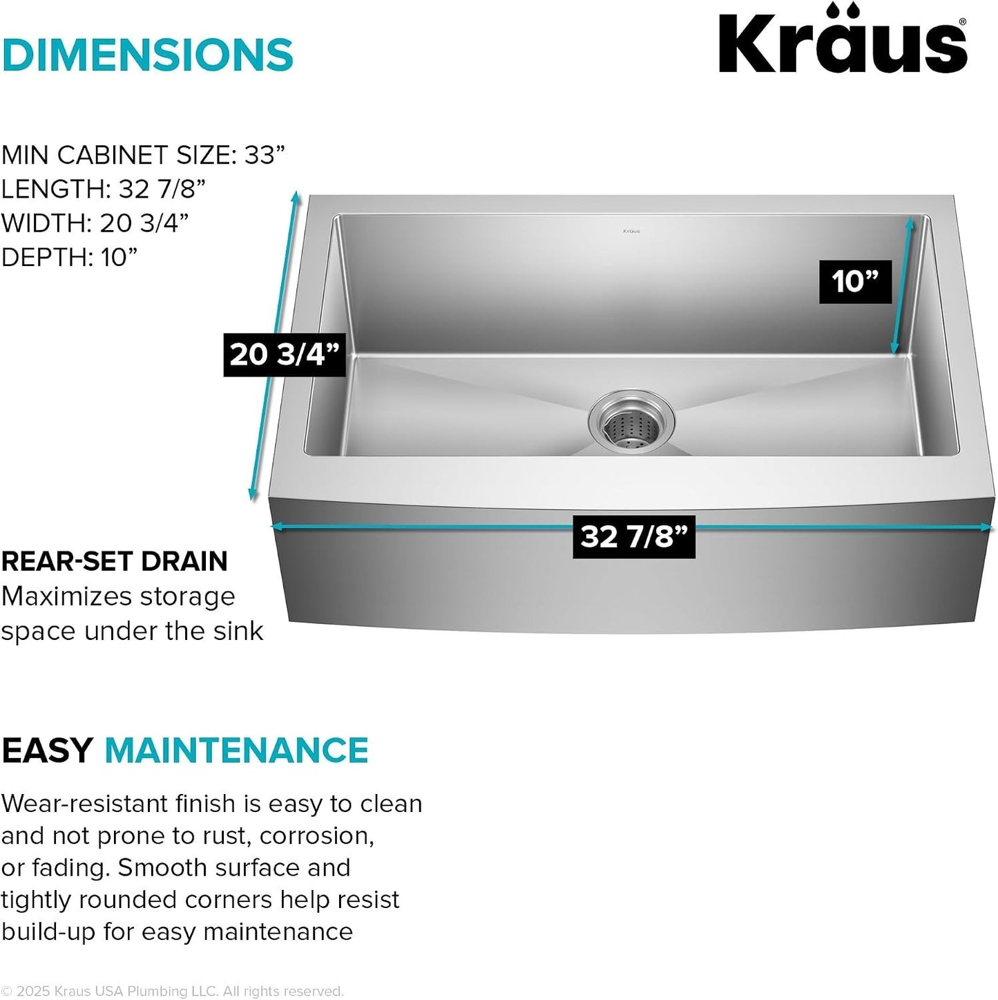 Kraus KHF200-33 Standart PRO 32-7/8" Single Basin 16 Gauge - Stainless Steel