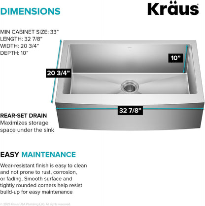 Kraus KHF200-33 Standart PRO 32-7/8" Single Basin 16 Gauge - Stainless Steel