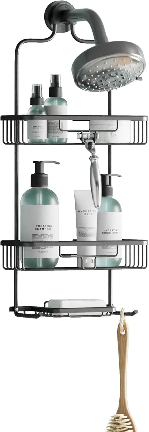 Zenna Home Rustproof Black Hanging Shower Caddy with 2 Shelves & Hooks