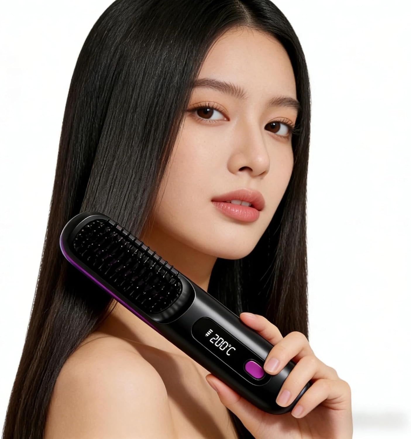 Cordless Hair Straightener Brush for Women, Portable Travel Hair Straightener...