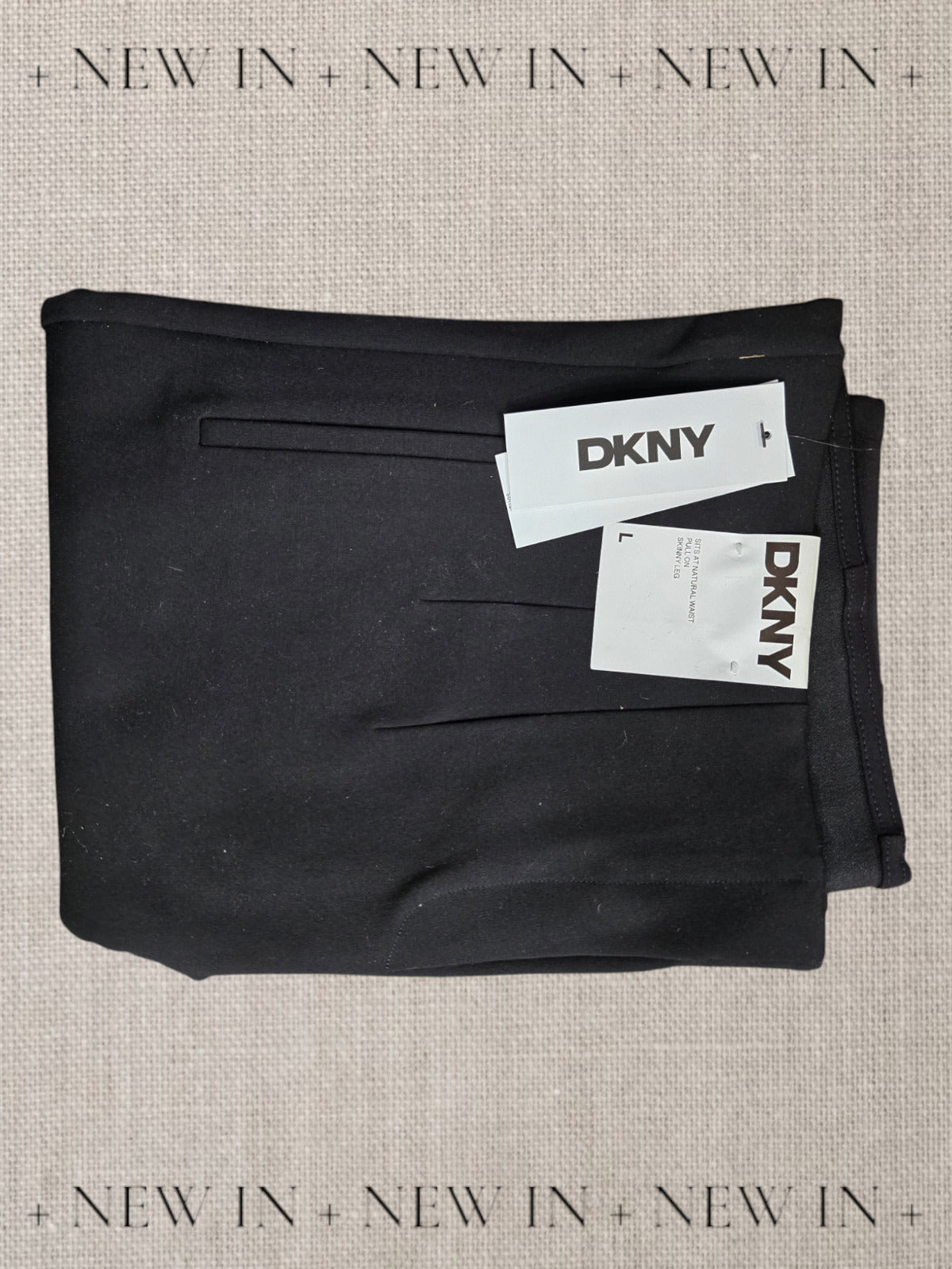 DKNY UG4P6314 Pull On Skinny Leg Dress Pants, Black, Large