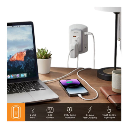 Honeywell Wall Outlet Extender with Night Light USB C Surge Protector Splitter