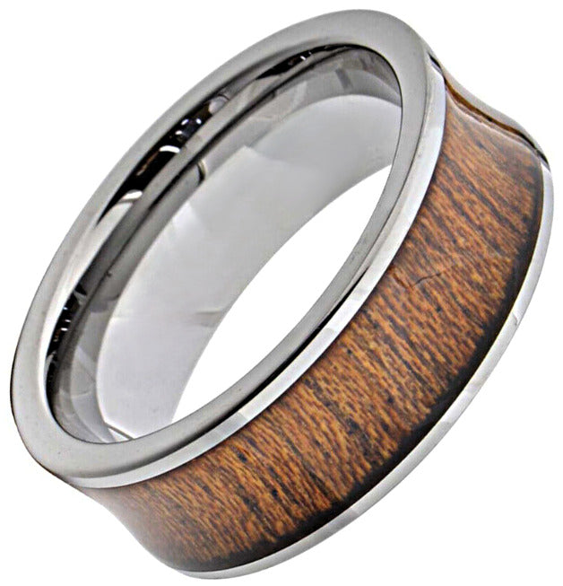 8mm Tungsten Band w/ Concave Wood Inlay